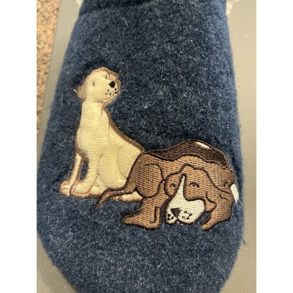 Lands End Slippers/Clogs Blue Felt w/ 5‎ Good Dogs, Size 7B - Picture 2 of 8